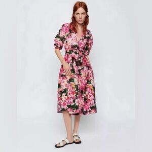 ZARA Bloggers Favorite Garden Rose Midi Dress size Small